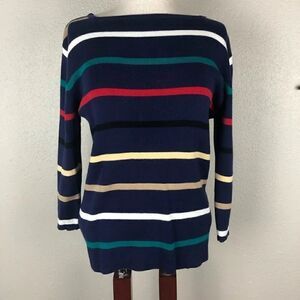 Sag Harbor Striped 3/4 Sleeve Sweater Top Size S